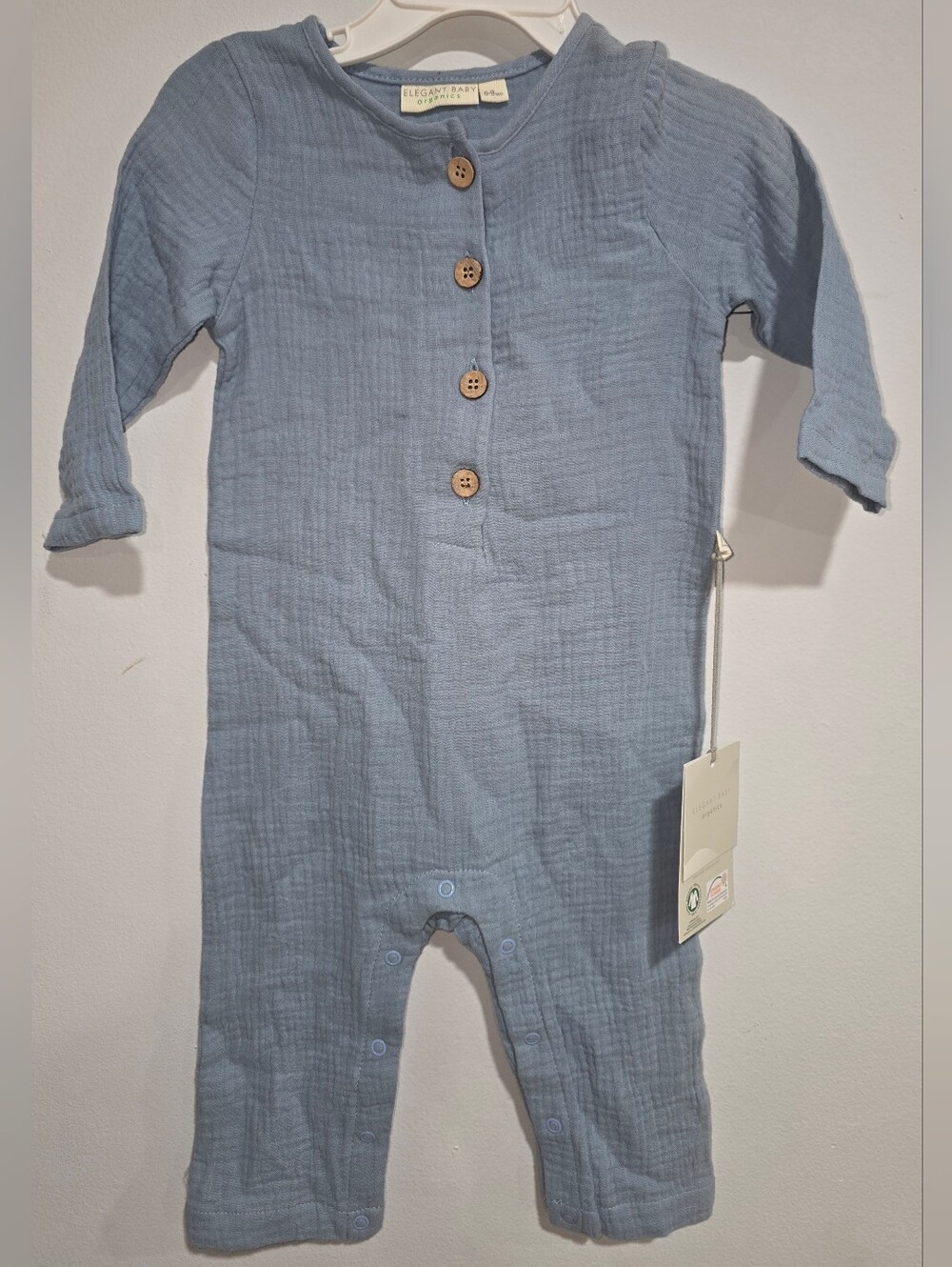 Elegant Baby Organics Cotton Muslin One-Piece in Dusty Blue